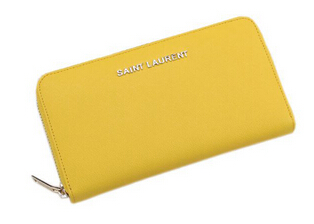 Hot Sale!2015 New Saint Laurent Bag Outlet- YSL Saffiano Leather Zippy Wallet 340841 Yellow